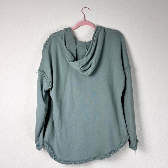 Natural Life Cotton Weekend Hoodie Bay Green Distressed Raw Hem Pullover - Picture 4 of 8